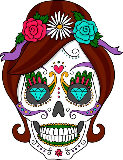 female beautiful sugar skull drawing|free sugar skull clip art.